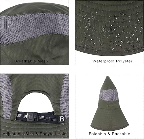 Miniatura 6 de Sombrero de cola de caballo para mujer, ala ancha, protección UV, malla para playa, pesca, jardinería