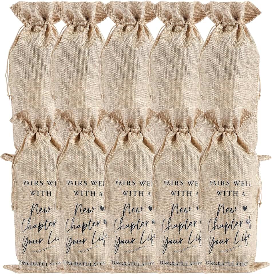 10 peças de saco de vinho Going Away com cordão de linho saco de vinho de despedida novos sacos de presente para iniciantes resistentes a rasgos sacos de garrafa de vinho sacos de presente de vinho