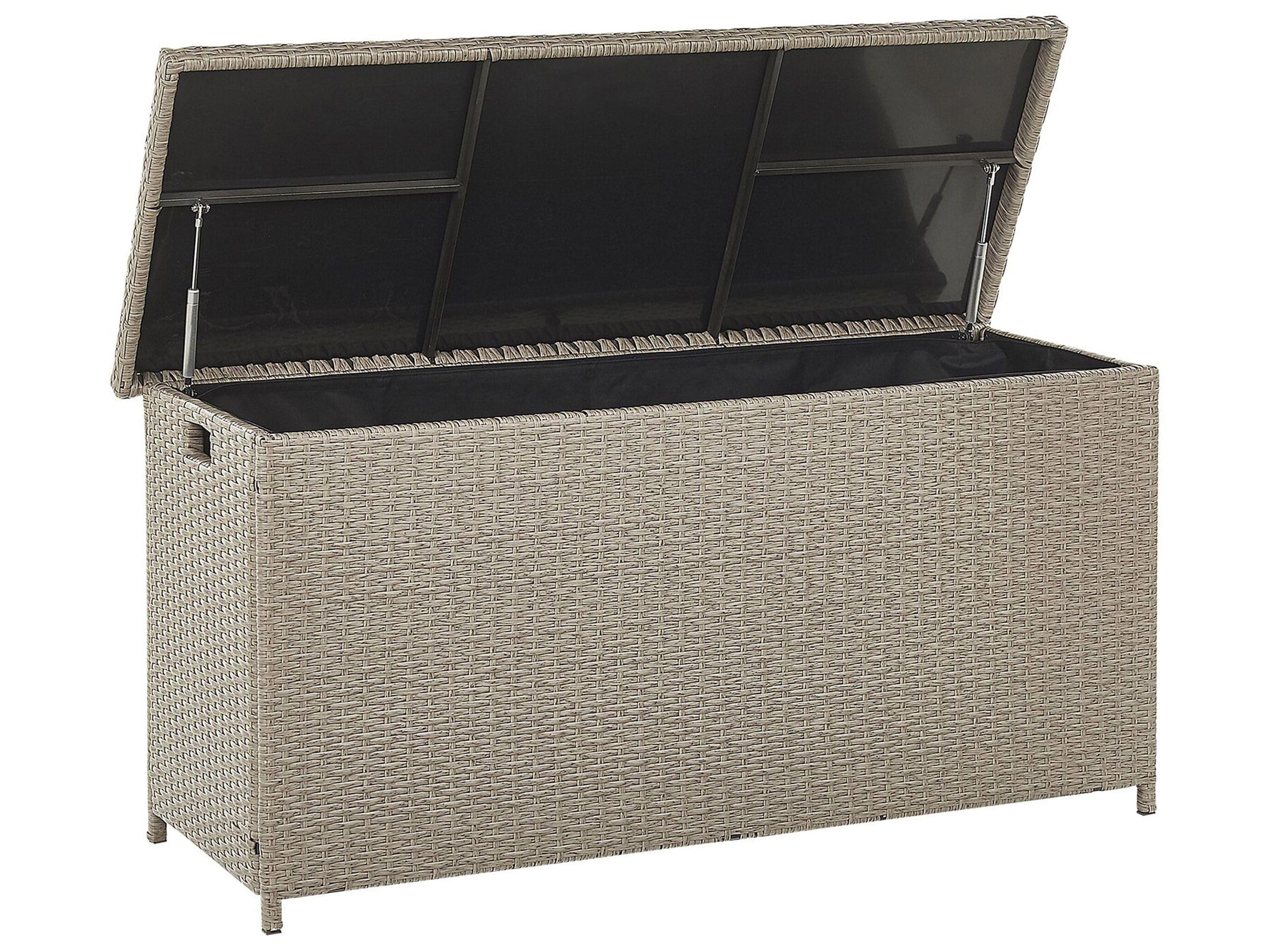 Beliani Coffre de Rangement Extérieur 126 x 46 cm en Rotin Beige Taupe Idéal pour Stockage d'Accessoires de Jardin et Coussins Durable et Décoratif
