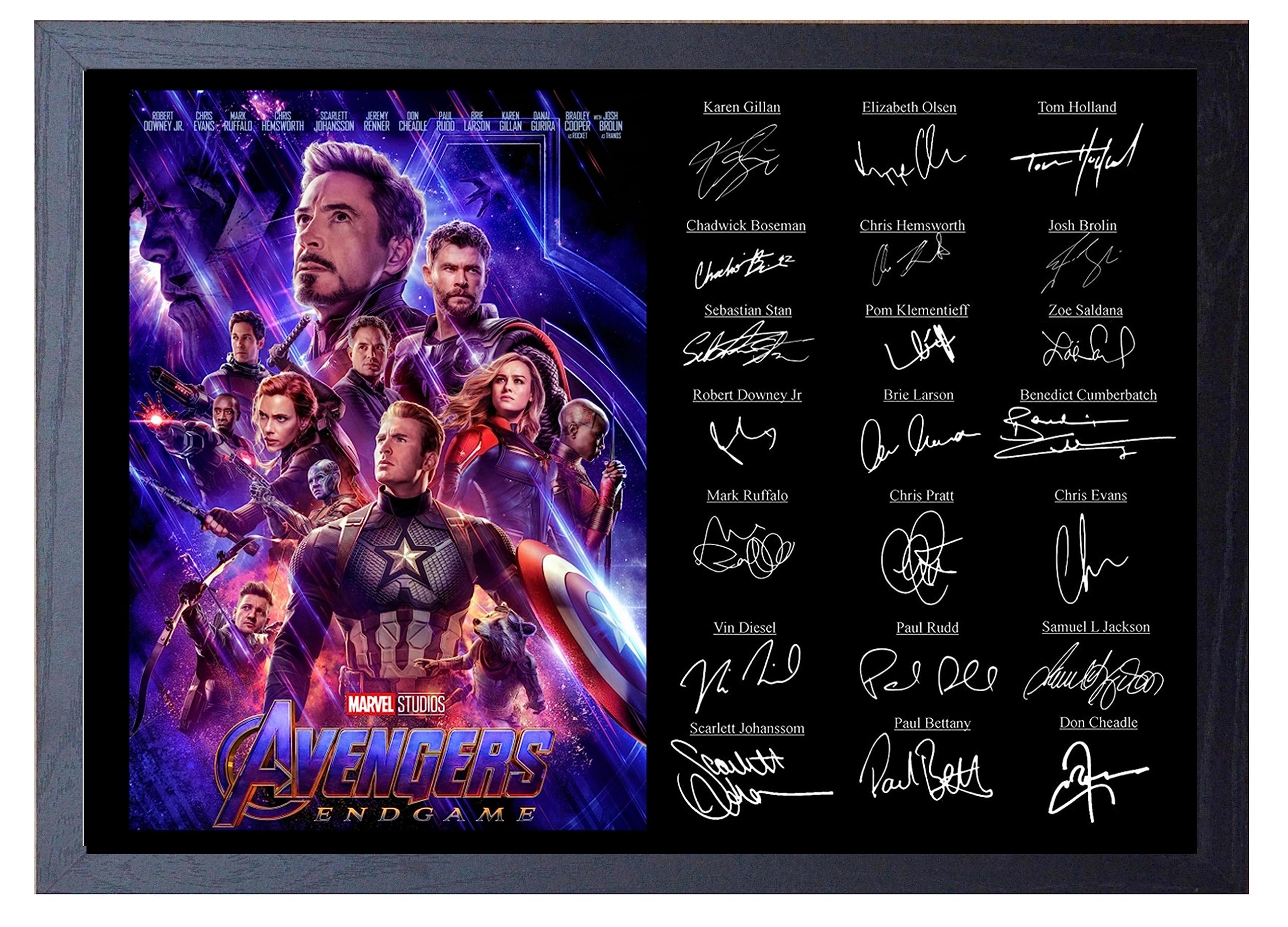 Signed By The Stars Multi-Color Stunning Quality Avengers Endgame Cast Signed Print (A4 Framed 34Cm X 24Cm)