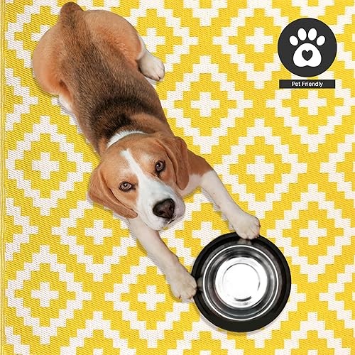 Miniatura 8 de FH Home - Alfombra para exteriores, impermeable, resistente a la decoloración, reversible, plástico reciclado de alta calidad, acabado geométrico,