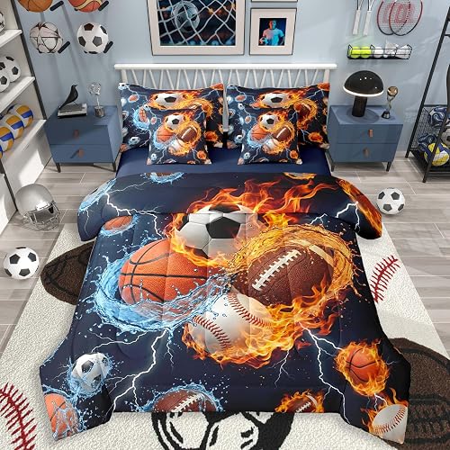Feelyou Boys Sports Comforter Set Twin Size 7 Piece for Kids