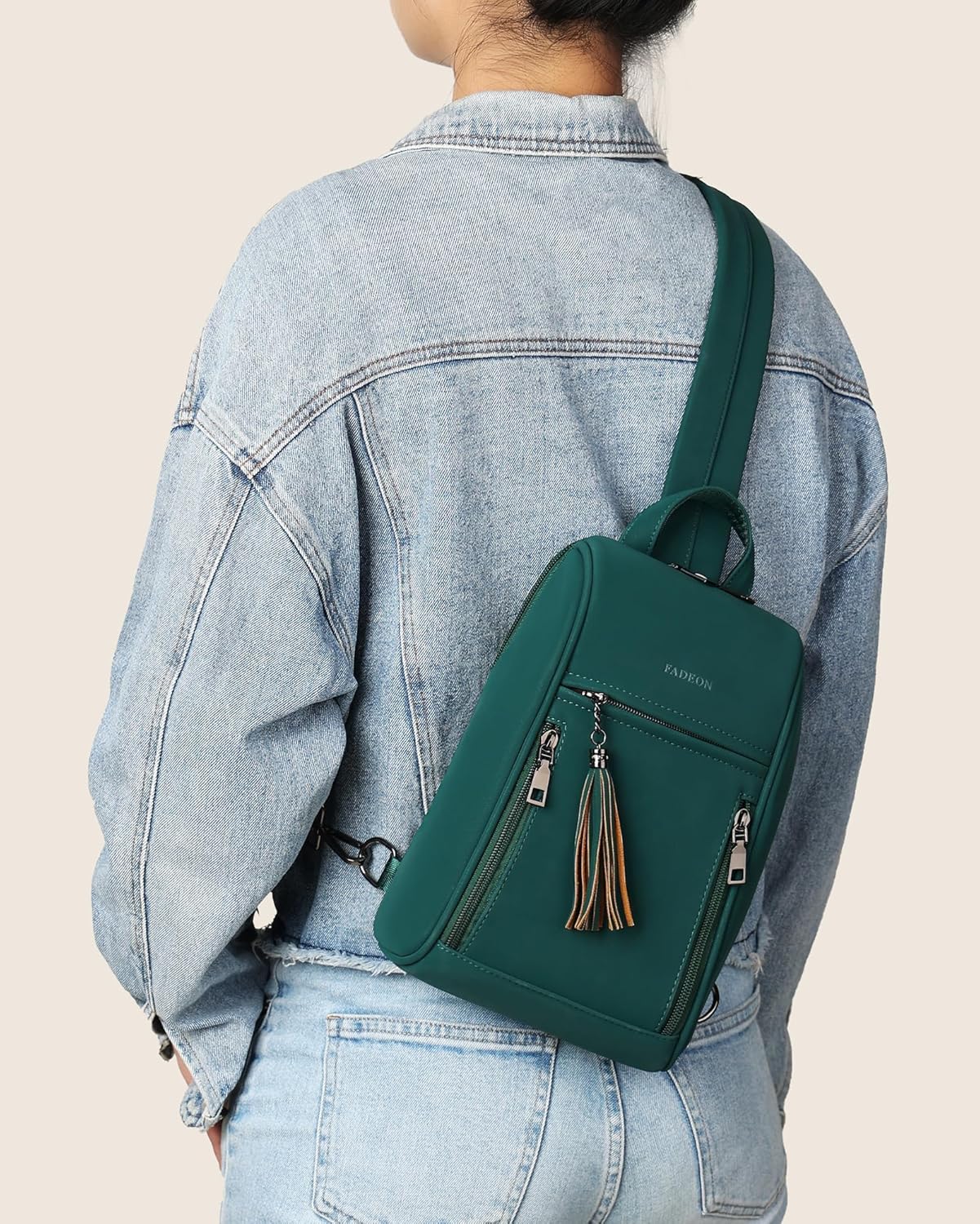 FADEON Sling Bag for Women, Crossbody Backpack with Tassels, Designer Leather Shoulder Chest Bags for Travel - Image 7