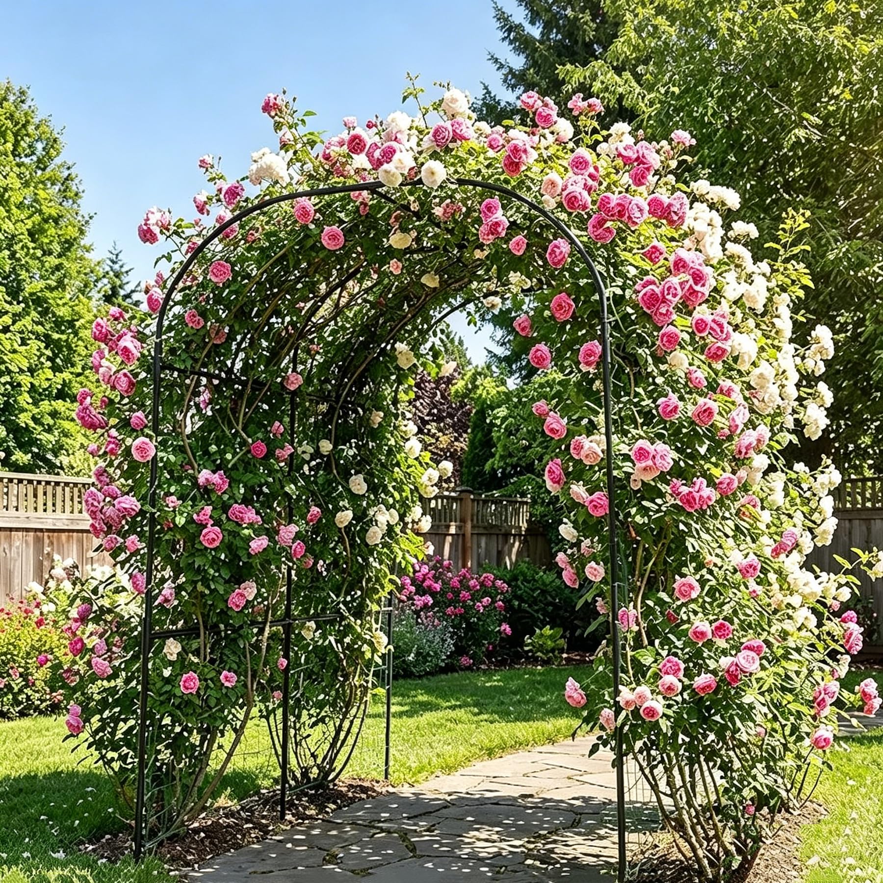 Treillis pour Concombres et Tomates 124 x 220 cm, Support pour Plantes Grimpantes avec Filet et Pinces, Tuteur en Métal Extérieur pour Légumes, Fleurs et Plantes Fruitières