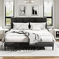 Vista 11 de Armazón de cama de plataforma tamaño completo con cabecera tapizada, soporte de listones de madera, sin ruido, no necesita somier, fácil montaje