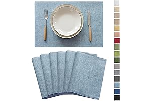 Demetex Light Blue Placemats, Set of 6: Heat Resistant Burlap Placemats