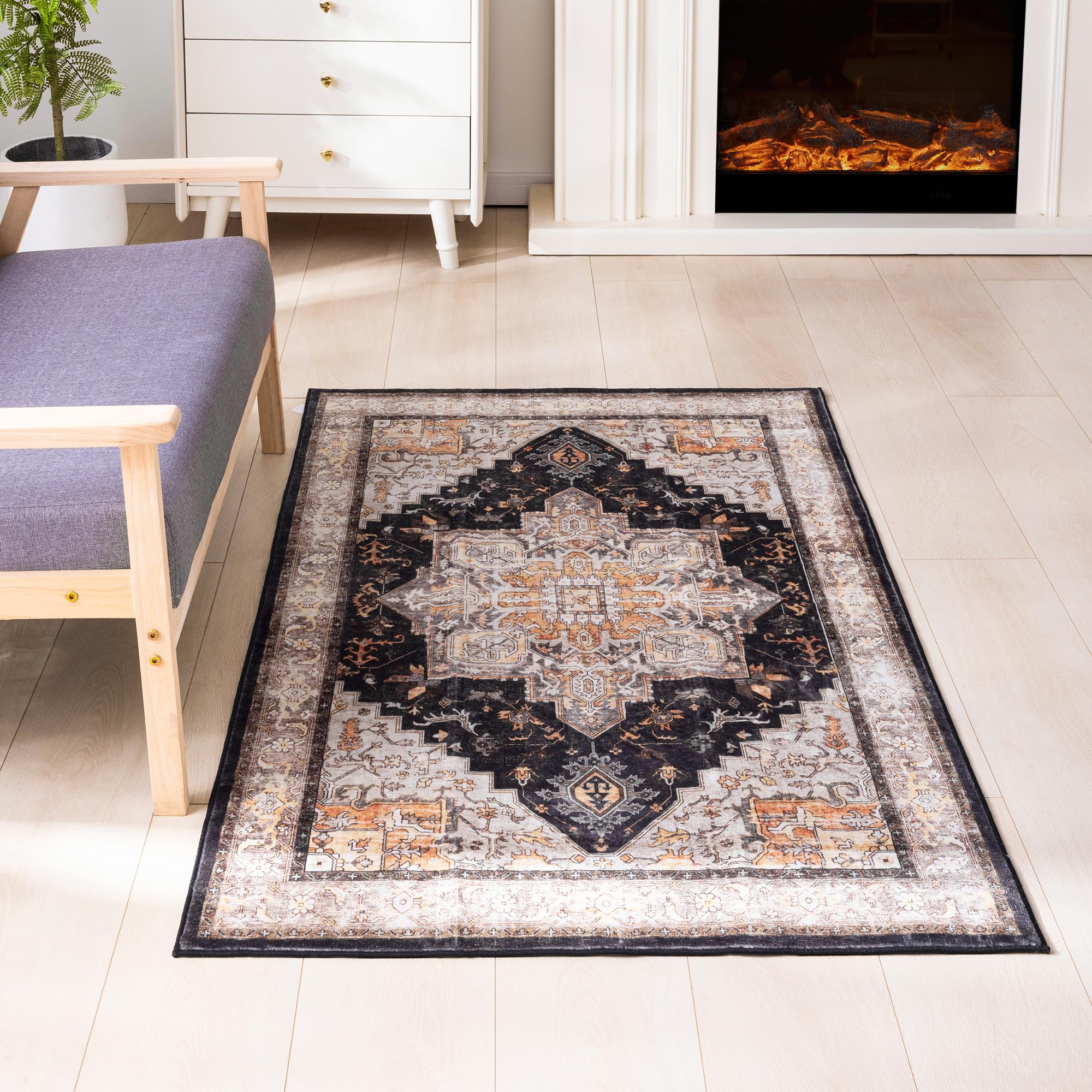 Tapis floral pour chambre à coucher et bureau confort vintage