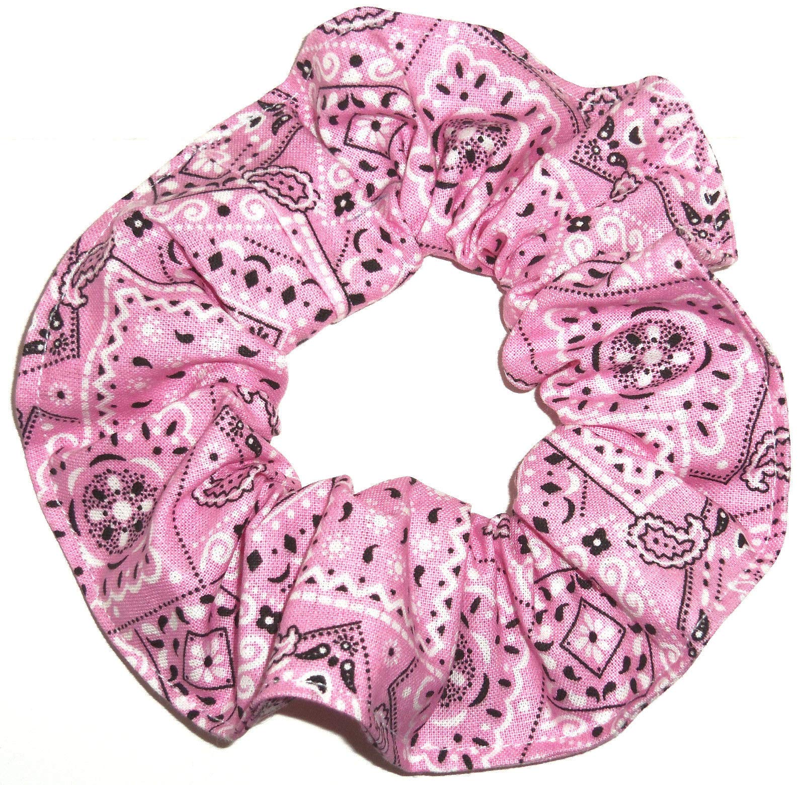 Bandana Print Cotton Fabric Hair Scrunchie Handmade by Scrunchies by Sherry (Pink)