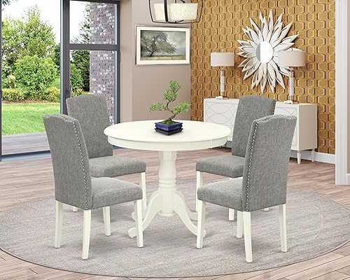 Miniatura 2 de East West Furniture ANEN5-LWH-06 - Juego de muebles de comedor de 5 piezas, incluye una mesa de cocina redonda con pedestal y 4 sillas de comedor