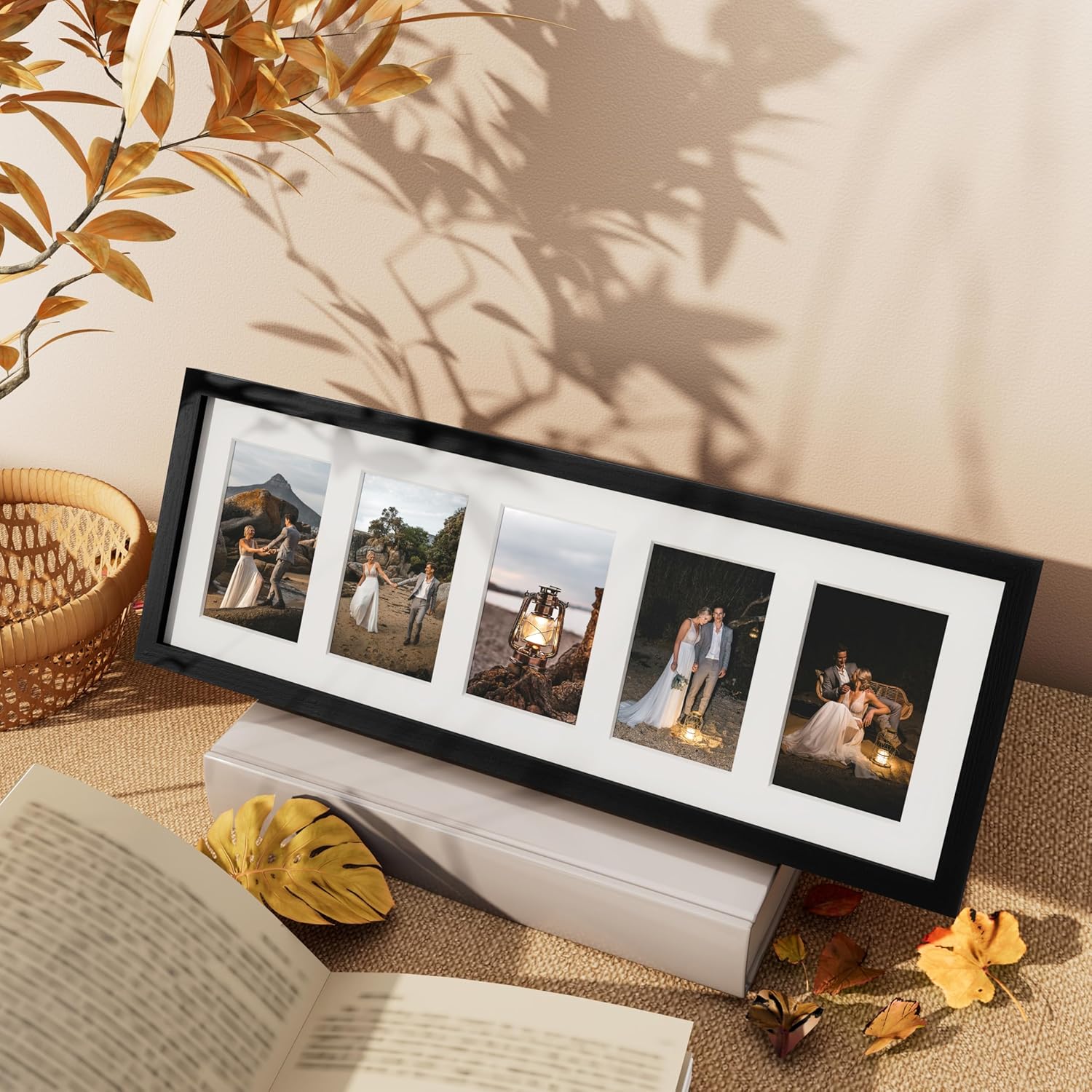 Vittanly 8x24 Collage Picture Frame, Displays 5Pcs 4x6 Pictures with Mat or 1Pcs 8x24 without Mat, Picture Frames Collage Wall Decor for Horizontal or Vertical Display, Black, 1 Pack