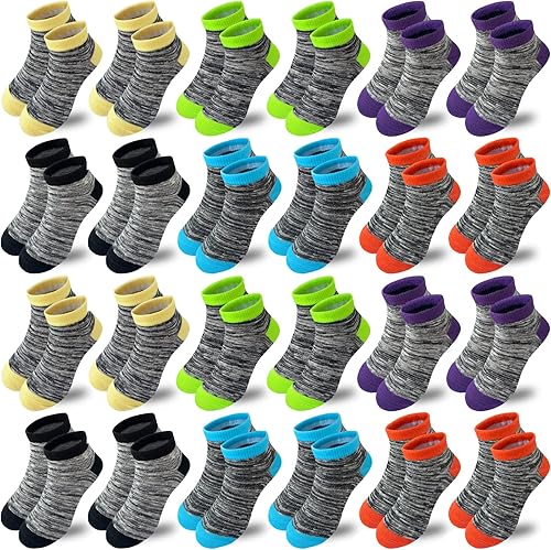 Boy Socks 24 Pairs Half Cushioned Low Cut Socks Ankle Athletic Cotton Socks For Little Big Kids
