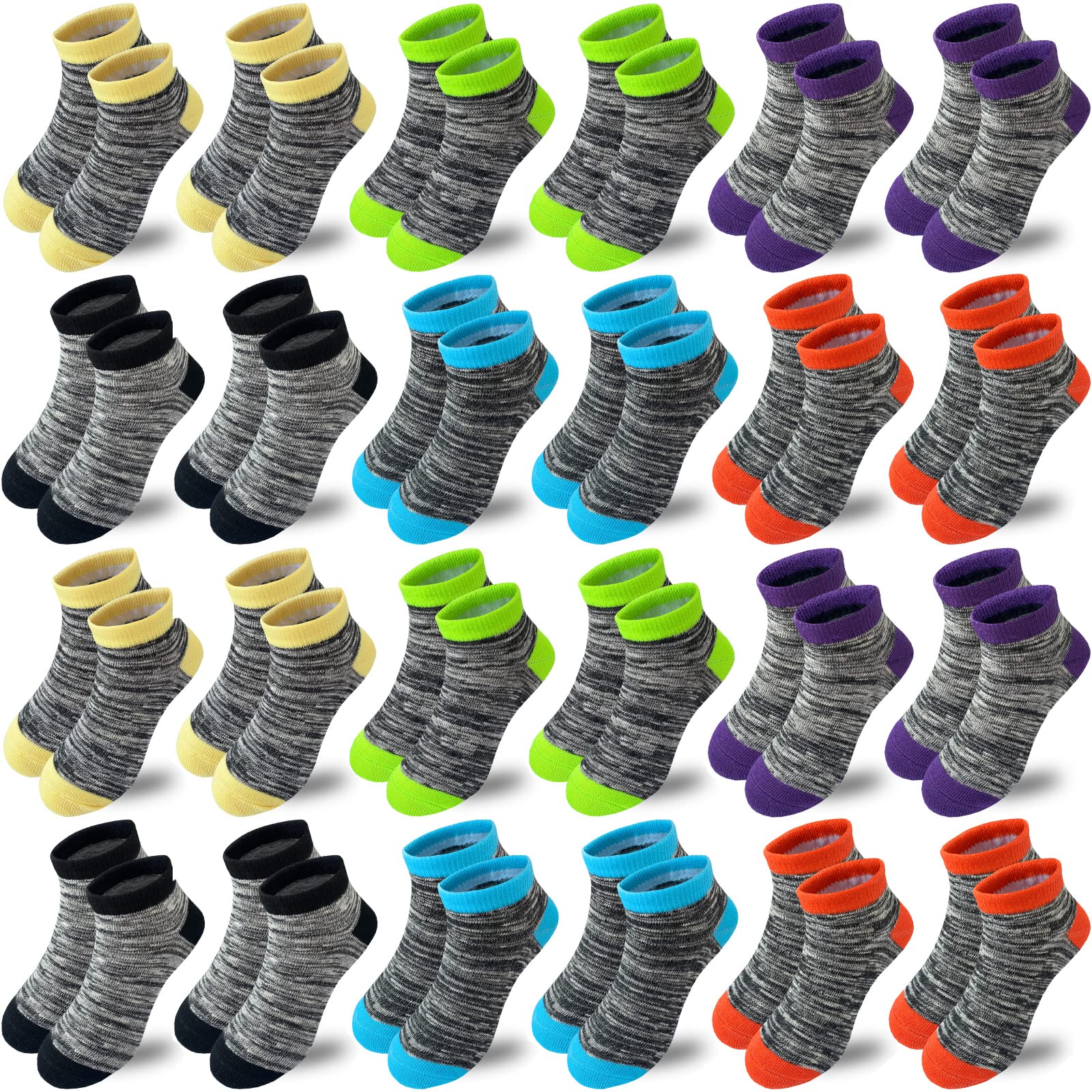 Calcetines para niño, 24 pares de calcetines de algodón atléticos de corte bajo medio acolchados para niños pequeños y grandes