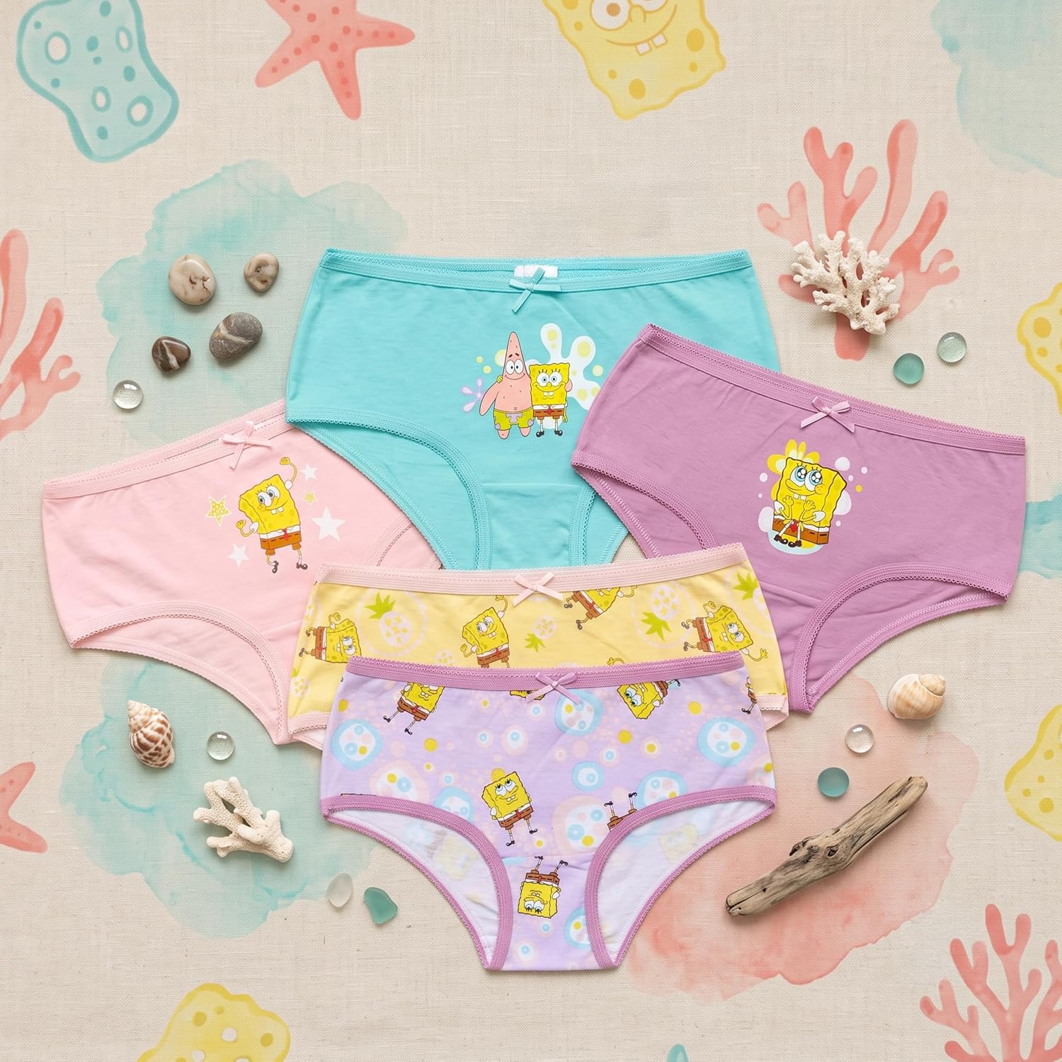 Get Trend SpongeBob SquarePants Girls’ Cotton Underwear Briefs, 5 Pack