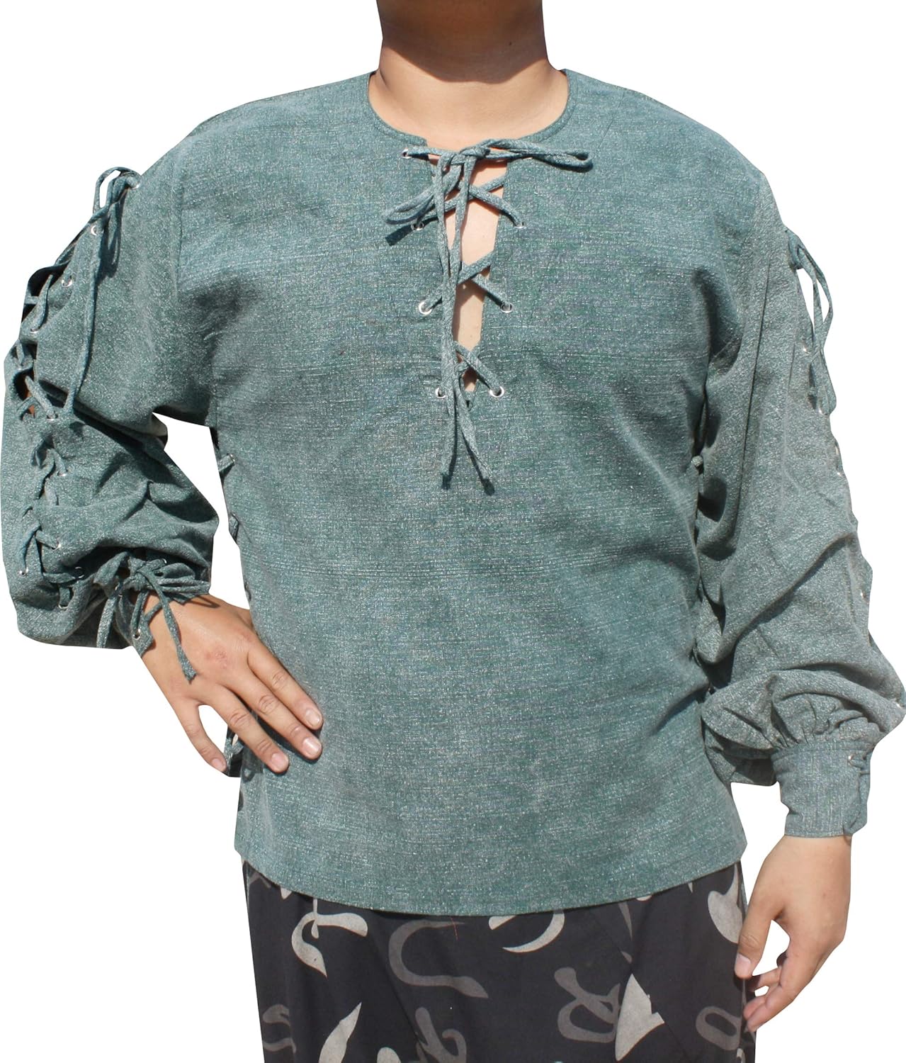 Handmade Cotton Renaissance Pirate Shirt Long Tied Up Medieval Sleeves