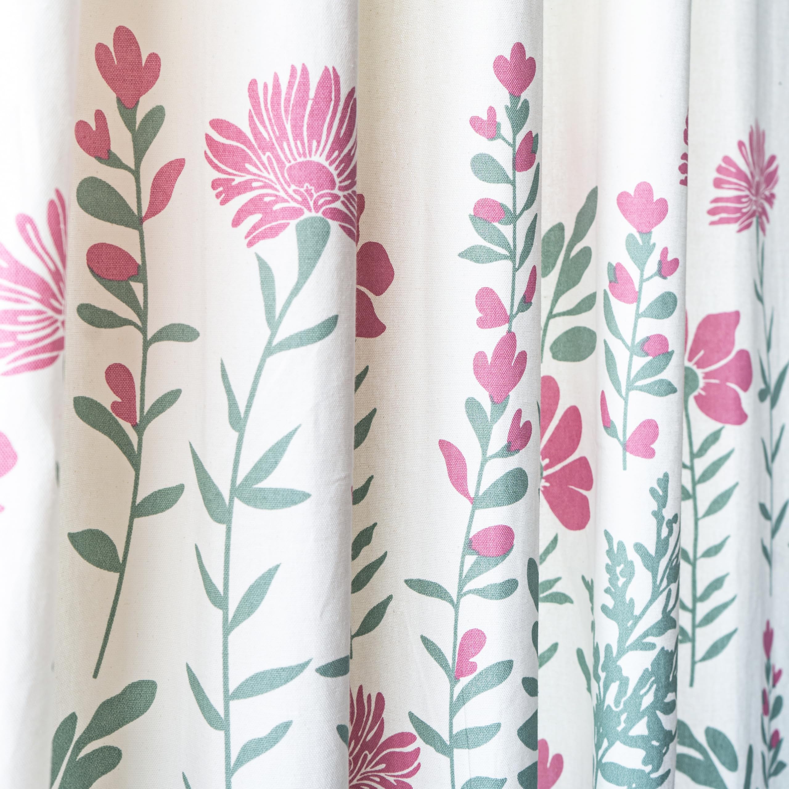 Tranquebar Curtain Co. Cotton Curtains 7 Feet Long Set of 2, 60-65% Room Darkening, Pink Floral Print, Door Curtains 7 Feet Set of 2, Door Curtains 7 Feet Set of 2, BackTabs, Mazzo (213 cm) - Set of 2 2