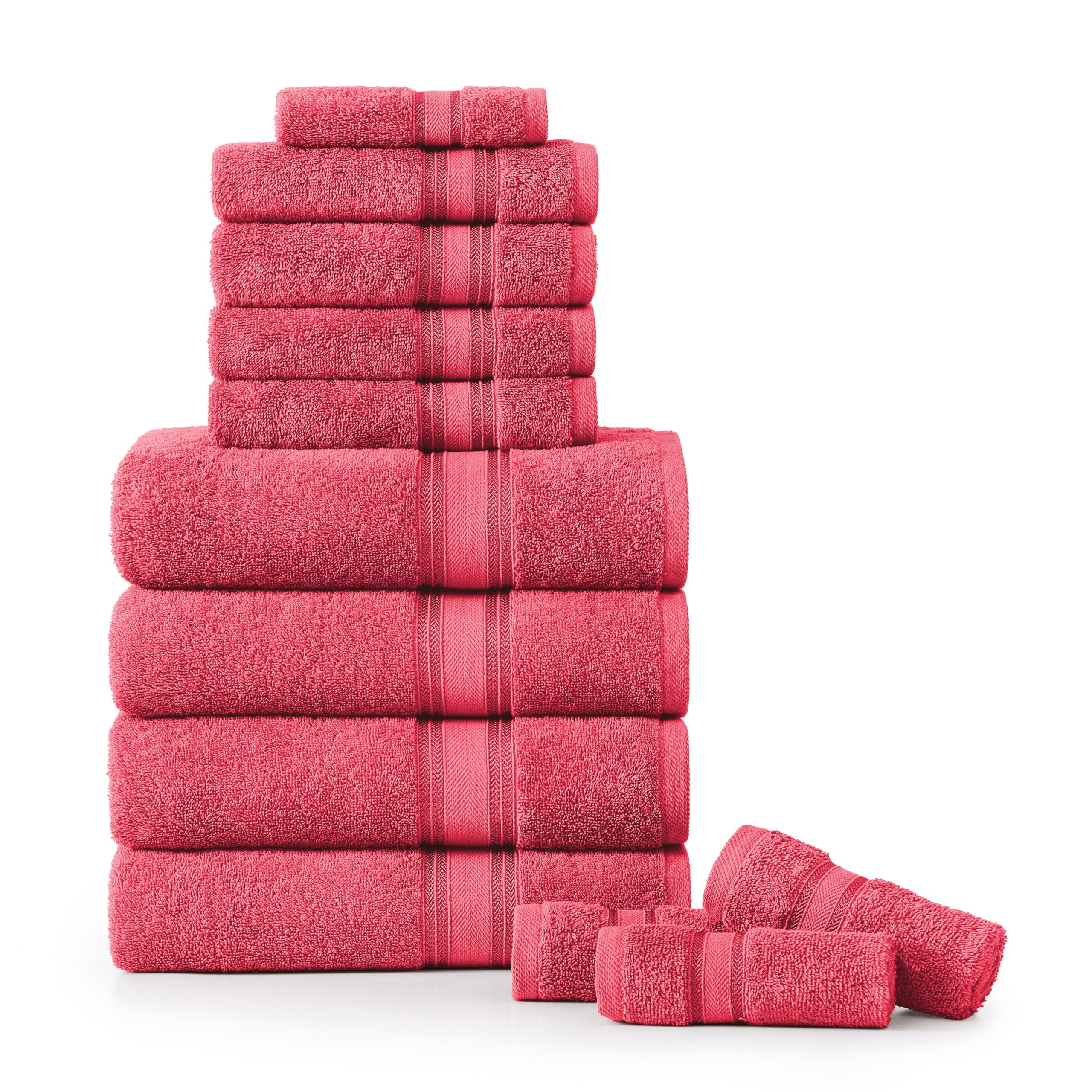 LANE LINEN 100% Cotton Bath Towel Set of 12 – 4 Bath, 4 Hand Towel & 4 Washcloths, Zero Twist, Absorbent Softness for Daily Use, Perfect for Airbnb, Spa & Hotel, Machine Washable – Honeysuckle