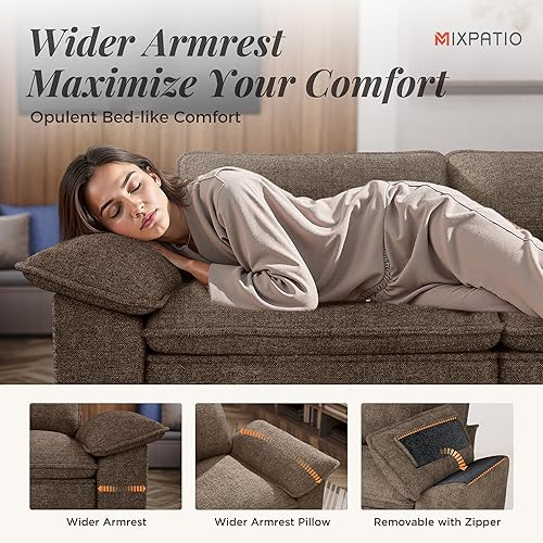 Miniatura 6 de 123-Inch L Shaped Sectional Sofa with Cloud Cushions, Deep Seat Modular Couch Set w/ 4 Seats & 1 Ottomans, Removable Arms, Plush Chenille Upholstery