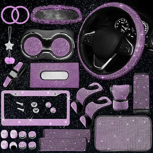 Juego de 25 piezas de accesorios brillantes para auto, juego de accesorios para auto con enchufe femenino universal de 15 pulgadas, marco brillante