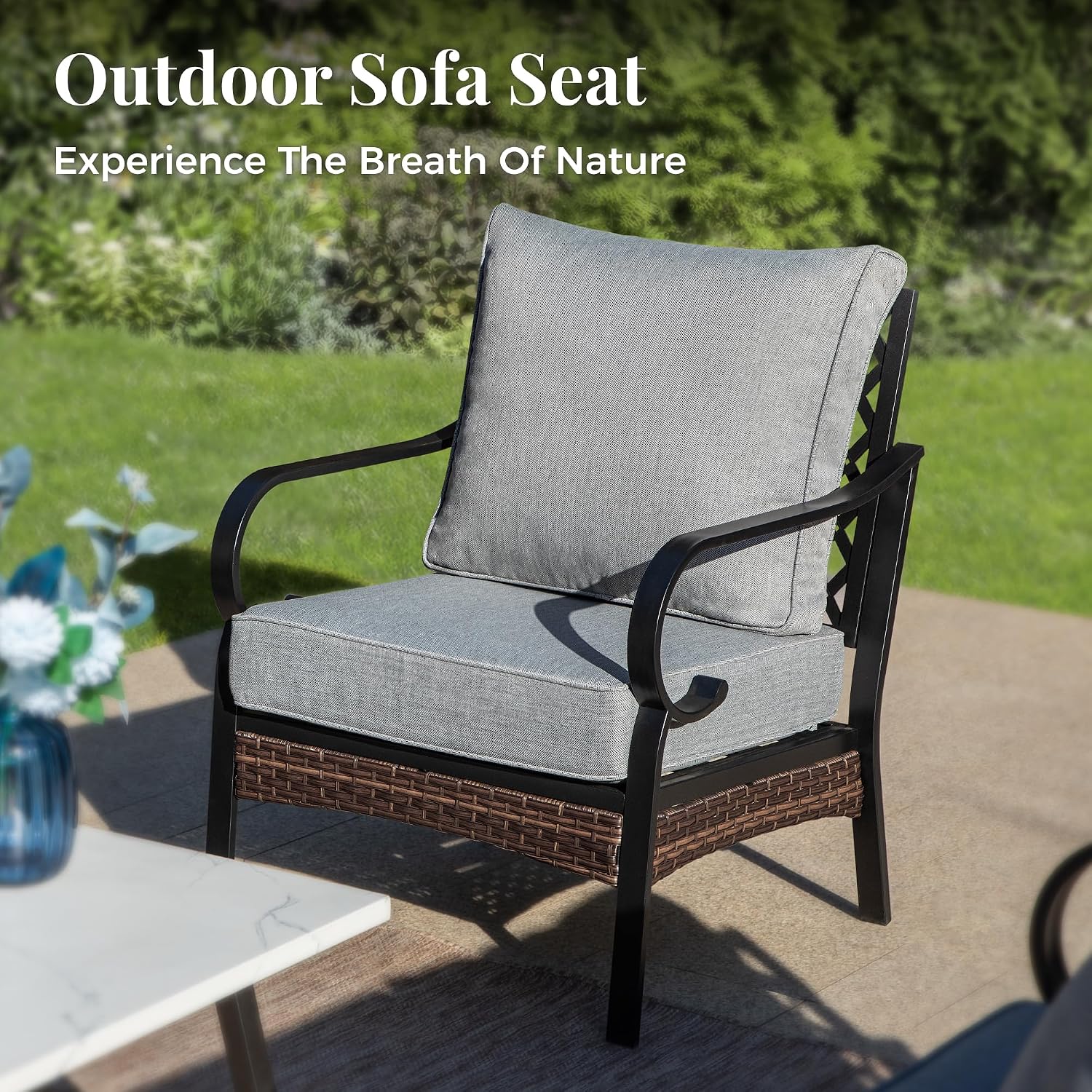 MIXPATIO Outdoor Patio Leg Sofa Chairs Set of 2 Steel Frame Porch Furniture with Deep Seating and 5.75" Cushions for Lawn Backyard Deck, Grey