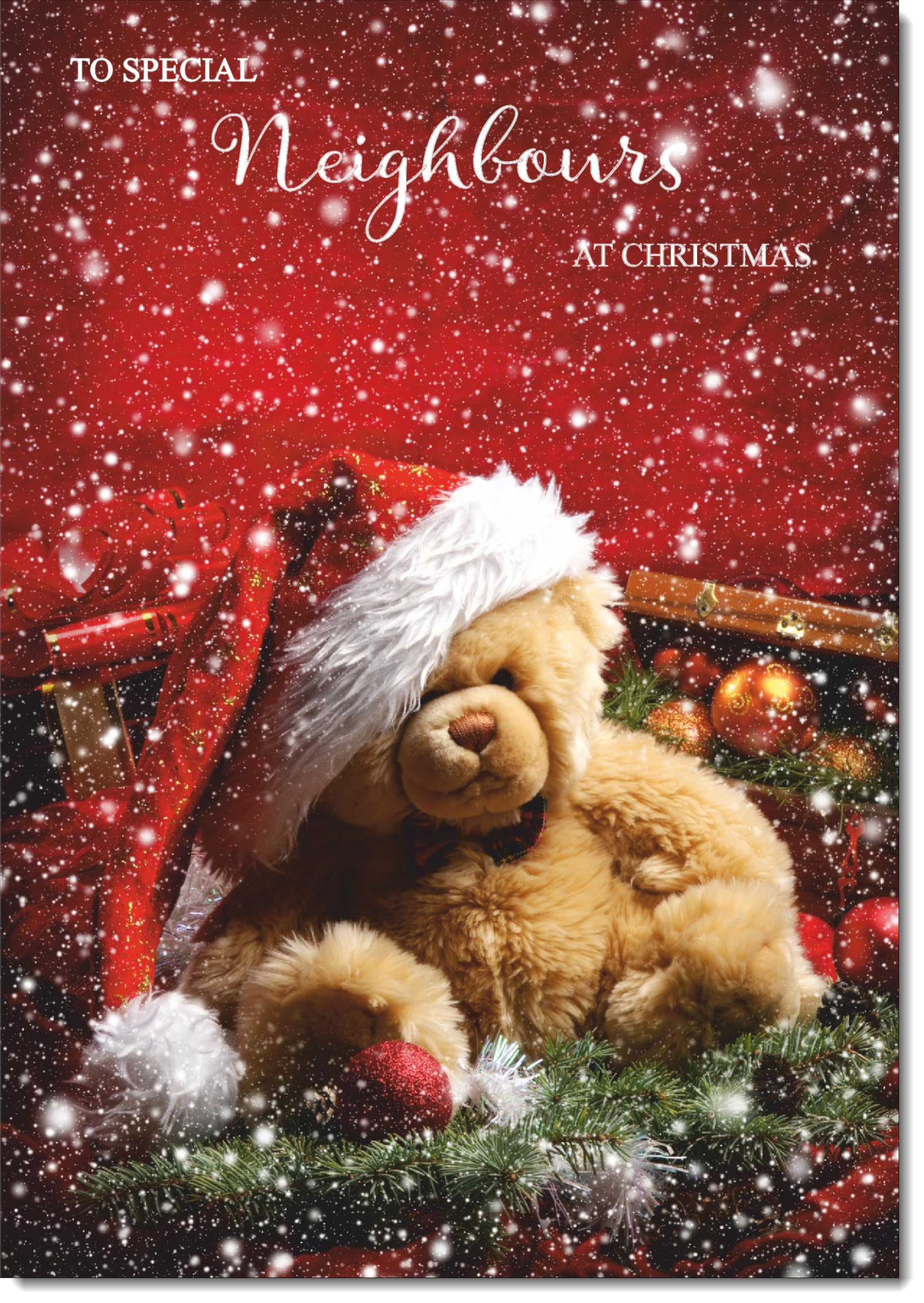 doodlecards Neighbours Christmas Card Bear with Santa Hat Large A4 Size Christmas Card for Neighbours with Plain Envelope