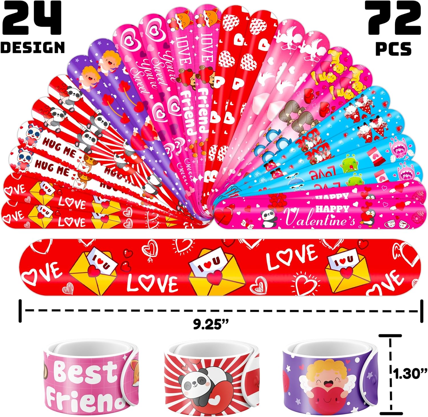 144 Pcs Valentine Classroom Gifts Party Favors, Tattoos and Slap Bracelets image 3