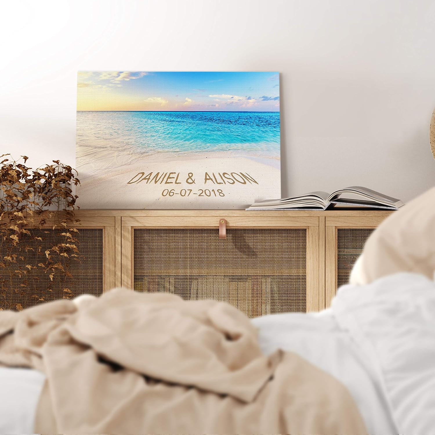 Renditions Gallery Beach Sunrise Personalized with Couple Names & Special Date Canvas Print, Romantic Anniversary or Wedding Gift Idea, Custom Wall Art for Brides & Grooms, 18x27 Inches