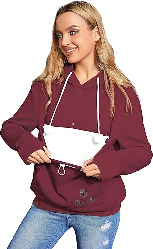 Kei Tomlison Unisex Big Pouch Hoodie Long Sleeve Fleece Pet Dog Holder Carrier Pullover Sweatshirt… Wine