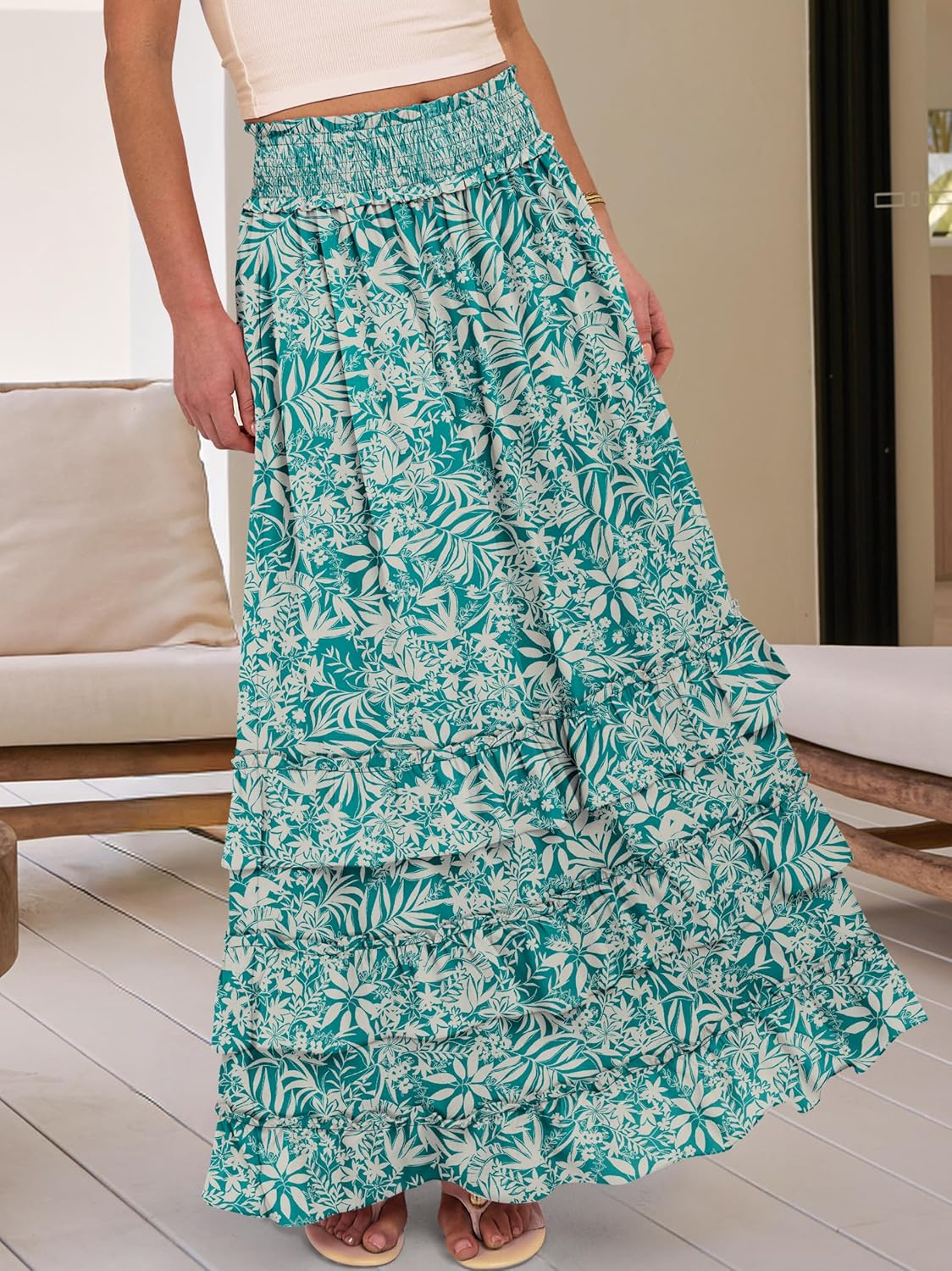 ANRABESS Maxi Skirts for Women Summer Boho Tiered Flowy Elastic High Waist Beach Long Skirt Casual Spring Vacation Outfits - Image 2