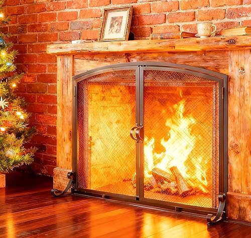 Fire Beauty 37.8x30.7 in Flat Fireplace Screen with Doors, 2-Pannel
