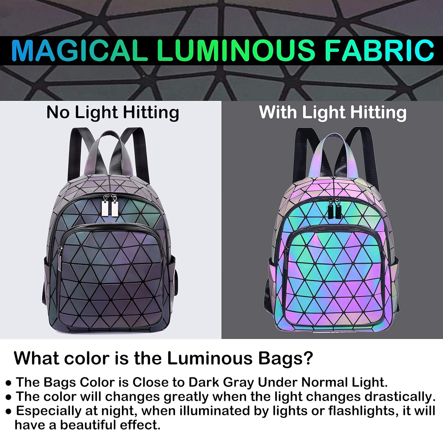 Luminous Geometric Backpacks Women Purses and Handbags Holographic