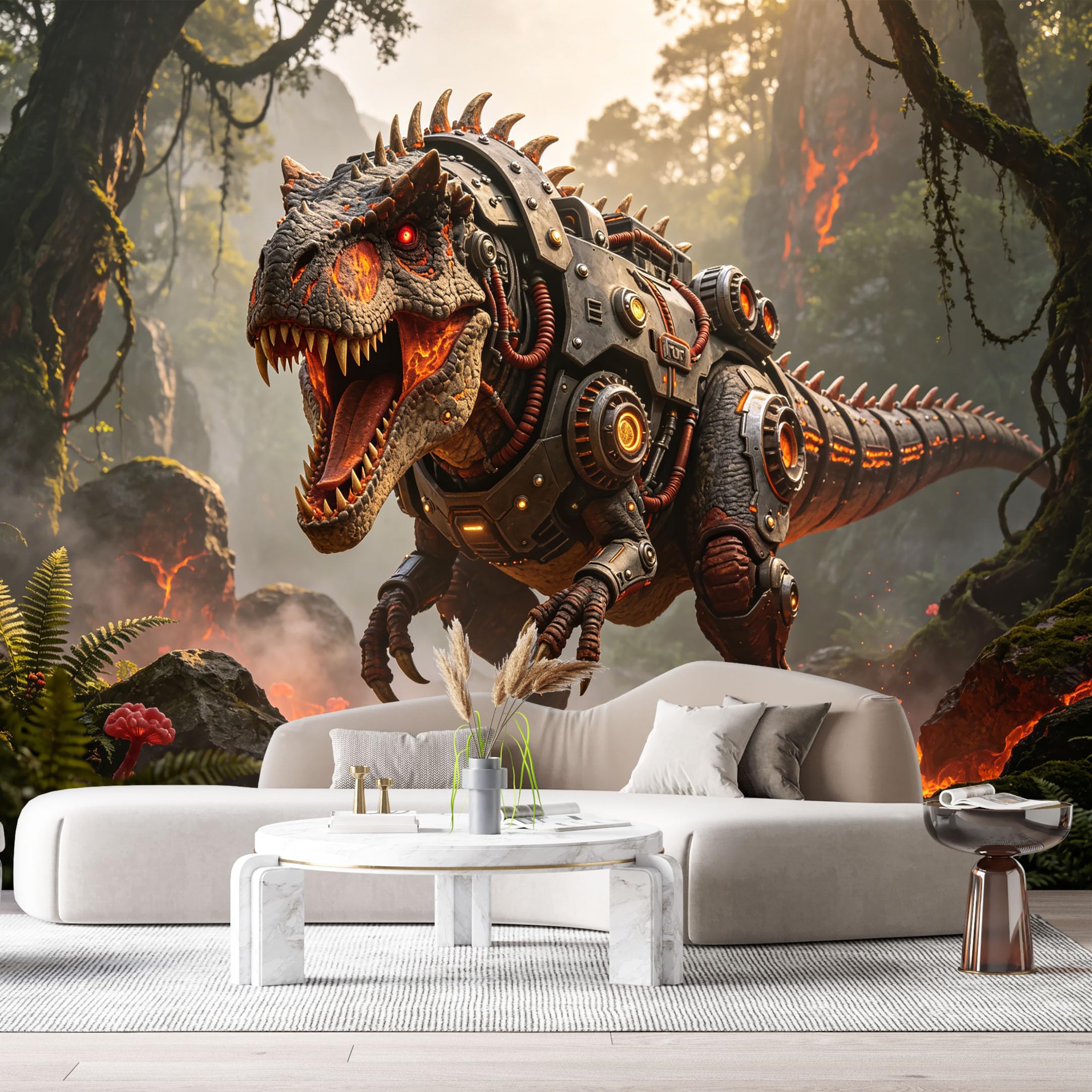 Custom Size Wall Mural Beast Mech Lava Jungle SciFi Beast Textured 3D Style SelfAdhesive Art Prints Removable Large Wallpaper Esports Room Game Room Tenant Room Studio