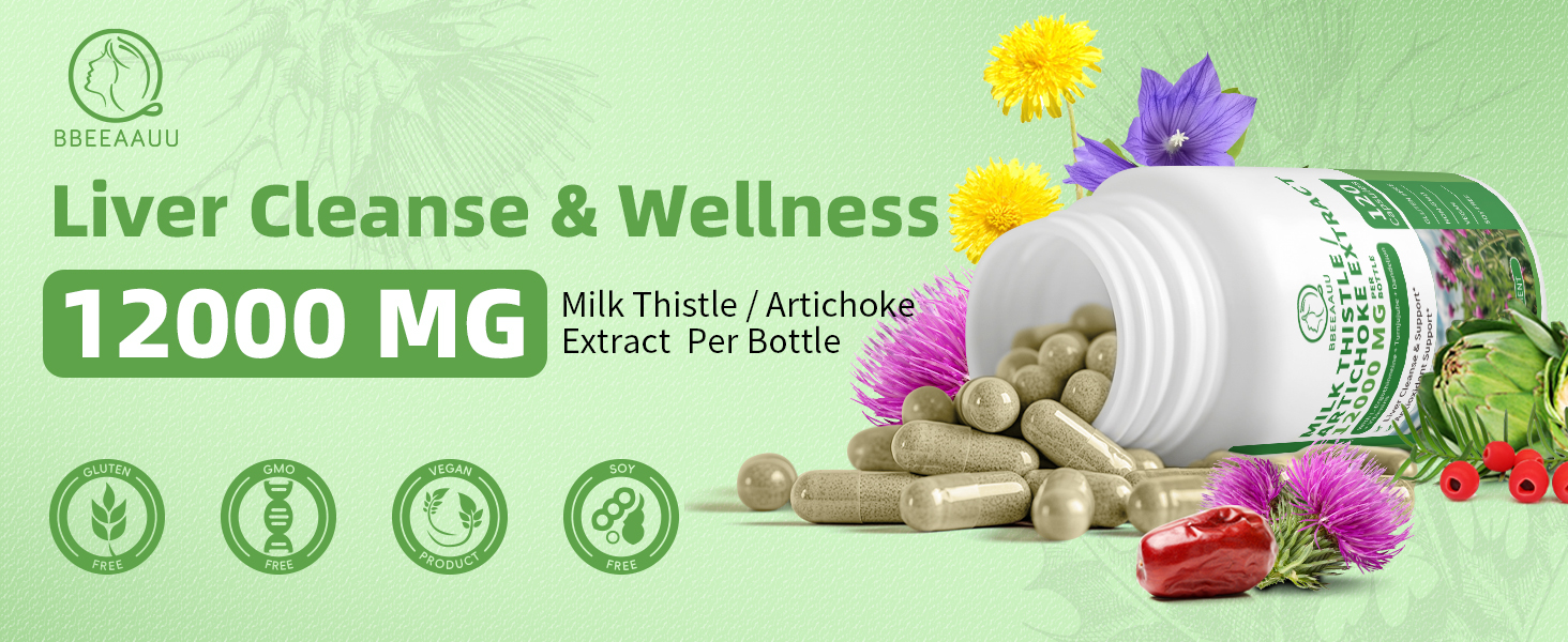 Amazon.com: Liver Cleanse Detox & Repair 120 Capsules, 16-in-1 Herbal Liver Support Supplement with Milk Thistle, Artichoke, L-Ergothioneine, Turnjujube Dandelion Extract for Liver Renew & Antioxidant (2 Pack ) : Health & Household