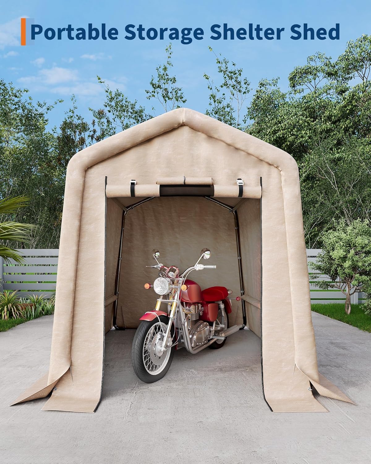  6X6 FT Heavy-Duty Portable Outdoor Storage Shed with Roll-Up Zipper Door & Vent, 240g Waterproof Carport Storage Shelter, UV-Resistant Canopy for Motorcycle, Firewood, Tools -Gray ﻿ - Image 7