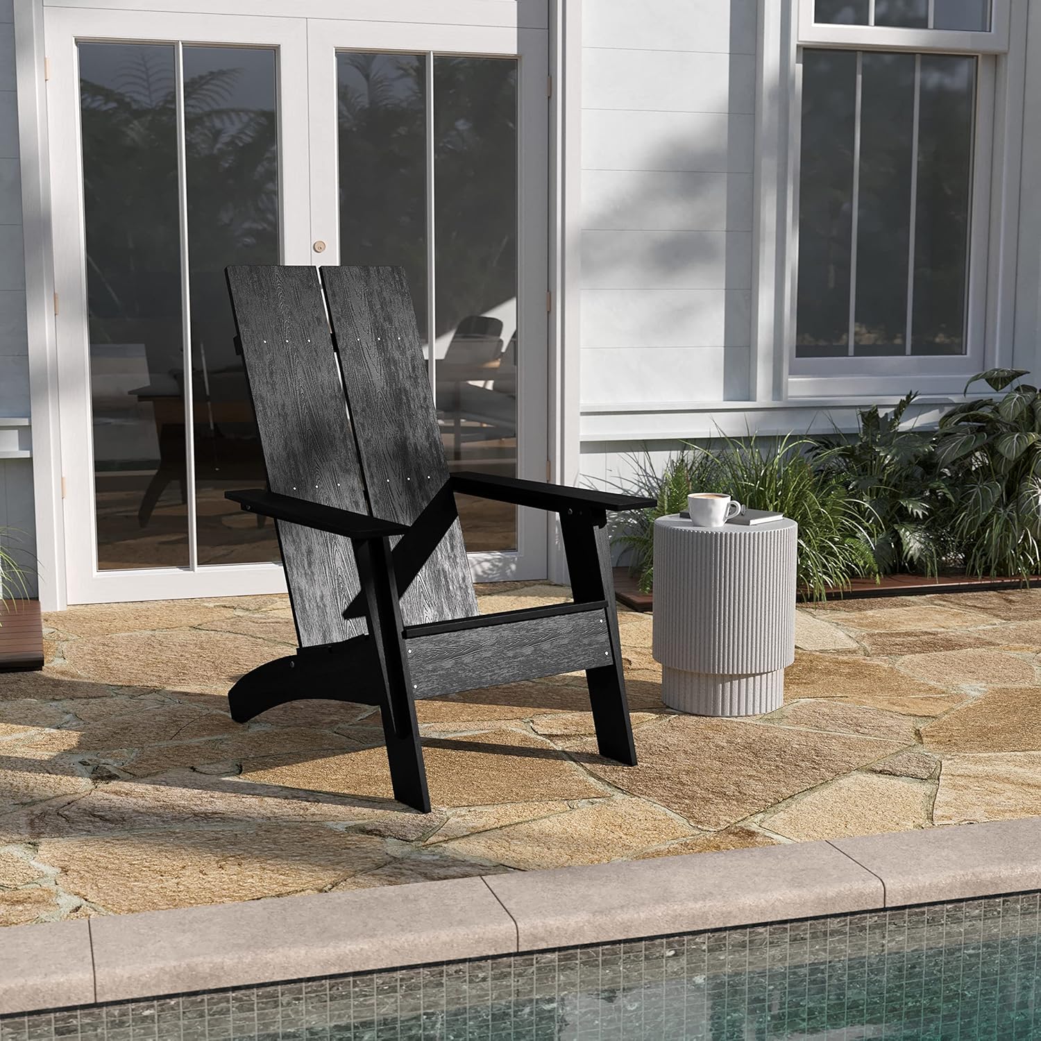 Taylor & Logan Brady Dual Slat Poly Resin Adirondack Chair in Black Black Set of 1