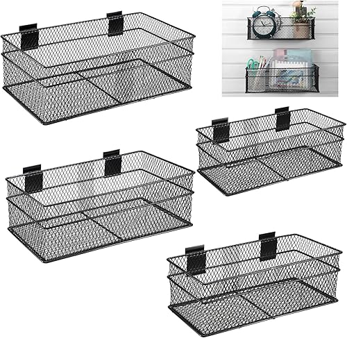 Barydat 4 cestas de metal ventiladas para colgar en la pared, accesorios de pared para panel de pizarra, cocina, garaje, tiendas, hogar,