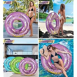 CoTa Global Giant Inflatable Pool Float Tube - Luxurious Pool Ring Float Tube Fun Toy Filled with Sparkle Gold Confetti, Cool Design Pool Tubes for Adults, Kids, and Teens - Purple - 48 Inches
