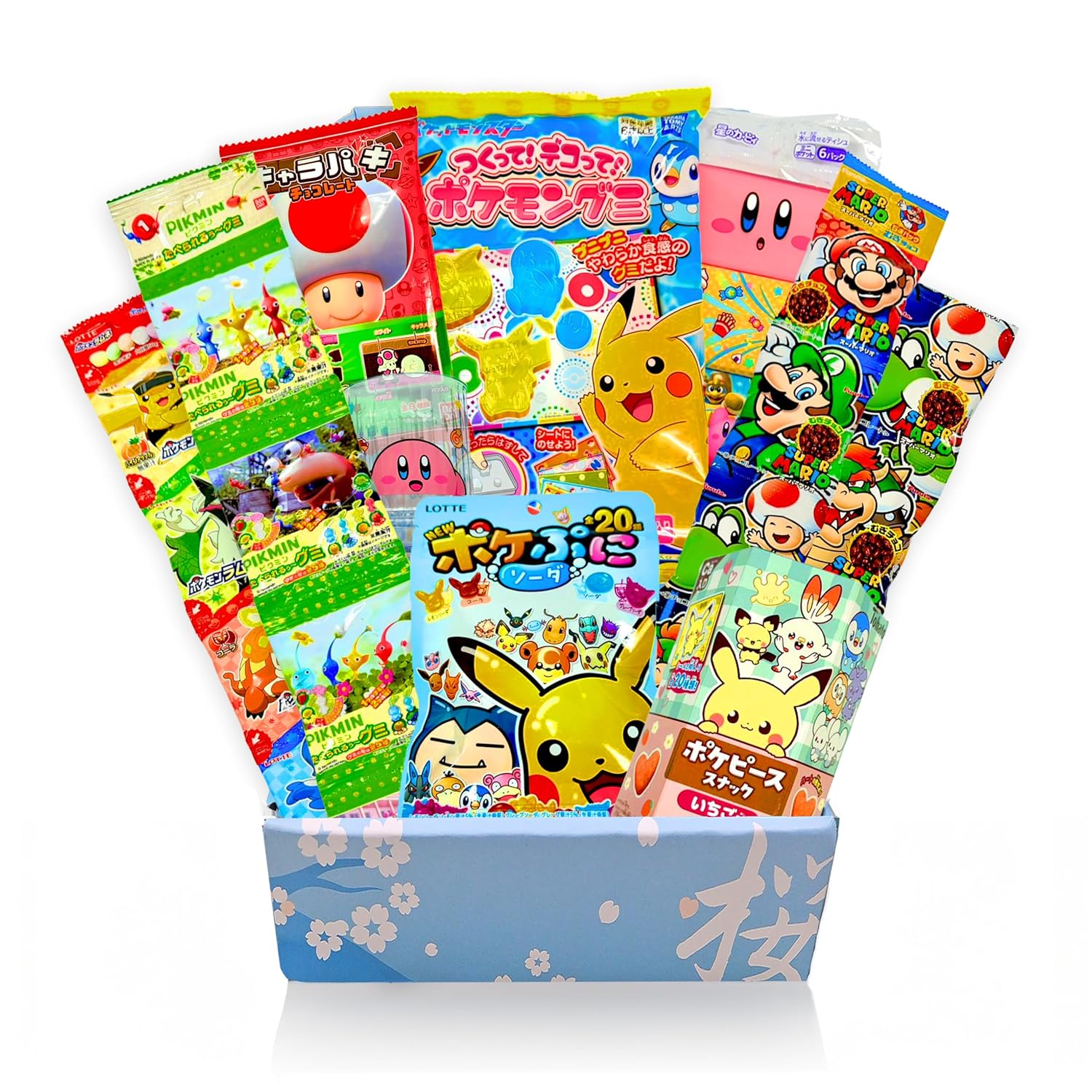 Sakura Box Japanese Character Snack Gift Box, 8 Piece Bundle, Assorted Flavors, Mario, Kirby, Pikmin, Pokemon