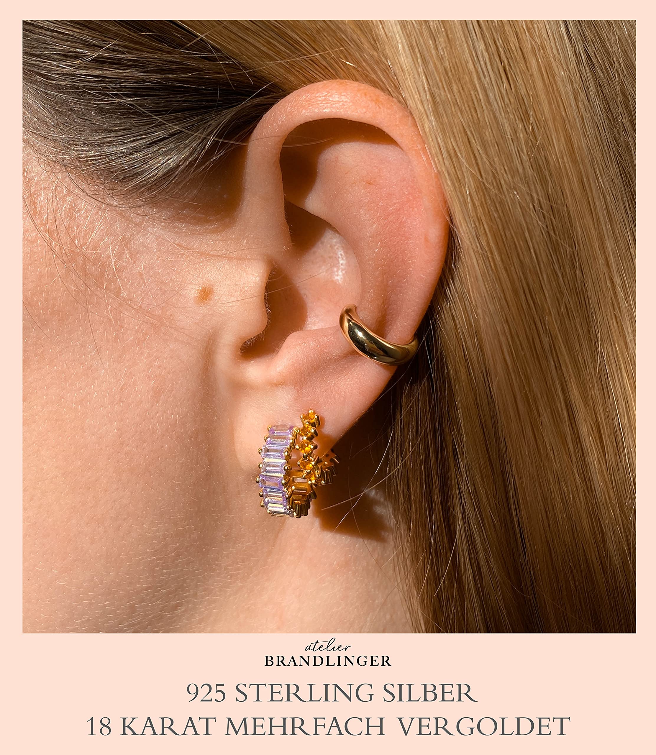 Brandlinger pendientes mujer plata bañados en oro, aros plata mujer, pendientes aro dorados, pendientes pequeños mujer con circonitas blancas