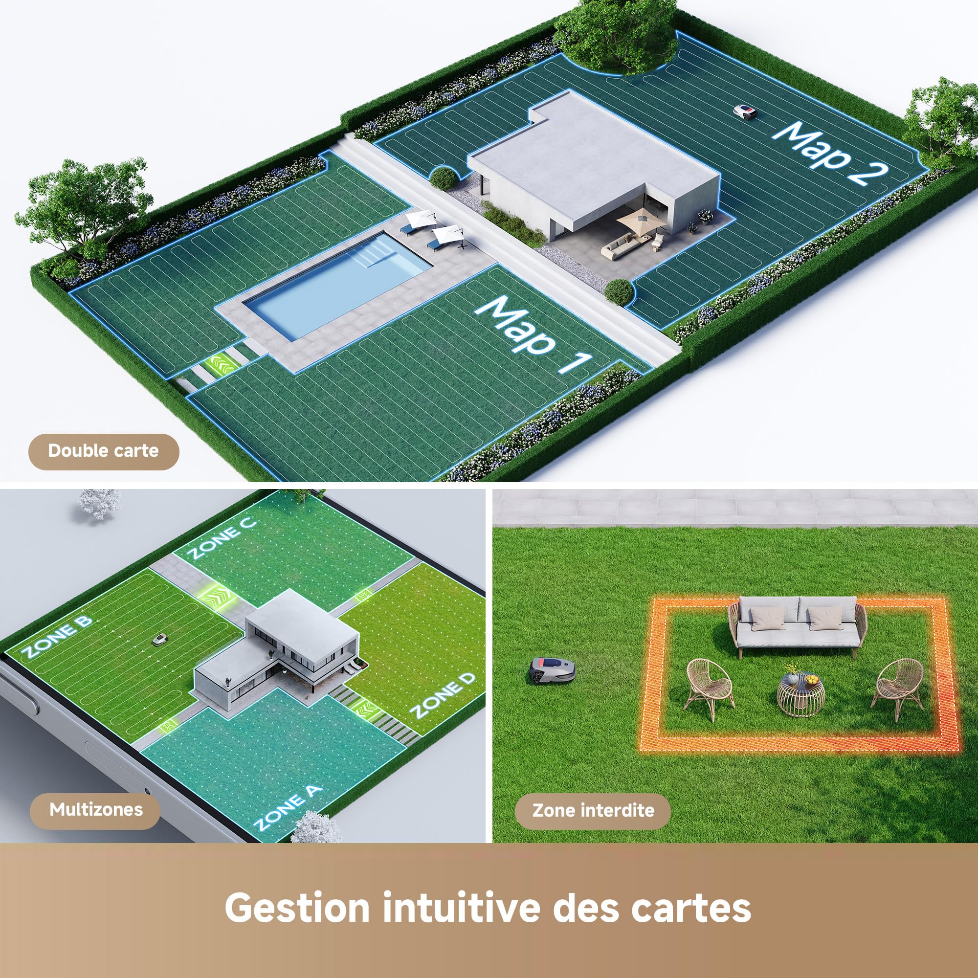 DREAME A1 Pro Robot Tondeuse sans Fil Périphérique, 360° 3D LiDAR, Recommandé 2000 m², Contrôle Via App, Gestion intuitive des Zones, Évitement Intelligent des Obstacles