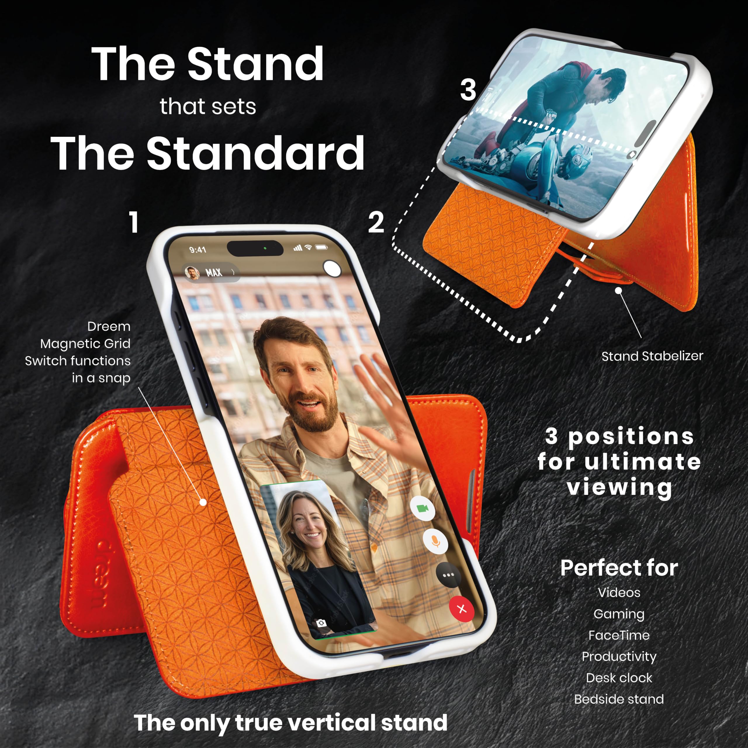 dreem Funda Cartera para iPhone 17 Pro MAX, Soporte revolucionario, Piel Vegana, Compatible con MagSafe, Tapa magnética removible, Bloqueo RFID, Caja de Regalo [Fibonacci:Orange]