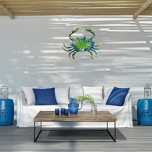 Vista 67 de JOYBee - Decoración artística de pared de vidrio fundido de metal con estrellas de mar Estrella de mar azul.,3 piezas de cangrejo,Caballito de mar