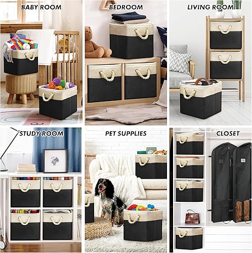 Miniatura 124 de Simple Houseware Contenedor grande de tela de almacenamiento, 14.4 x 10 pulgadas con asas, paquete de 3, organizador plegable para armario y Gris