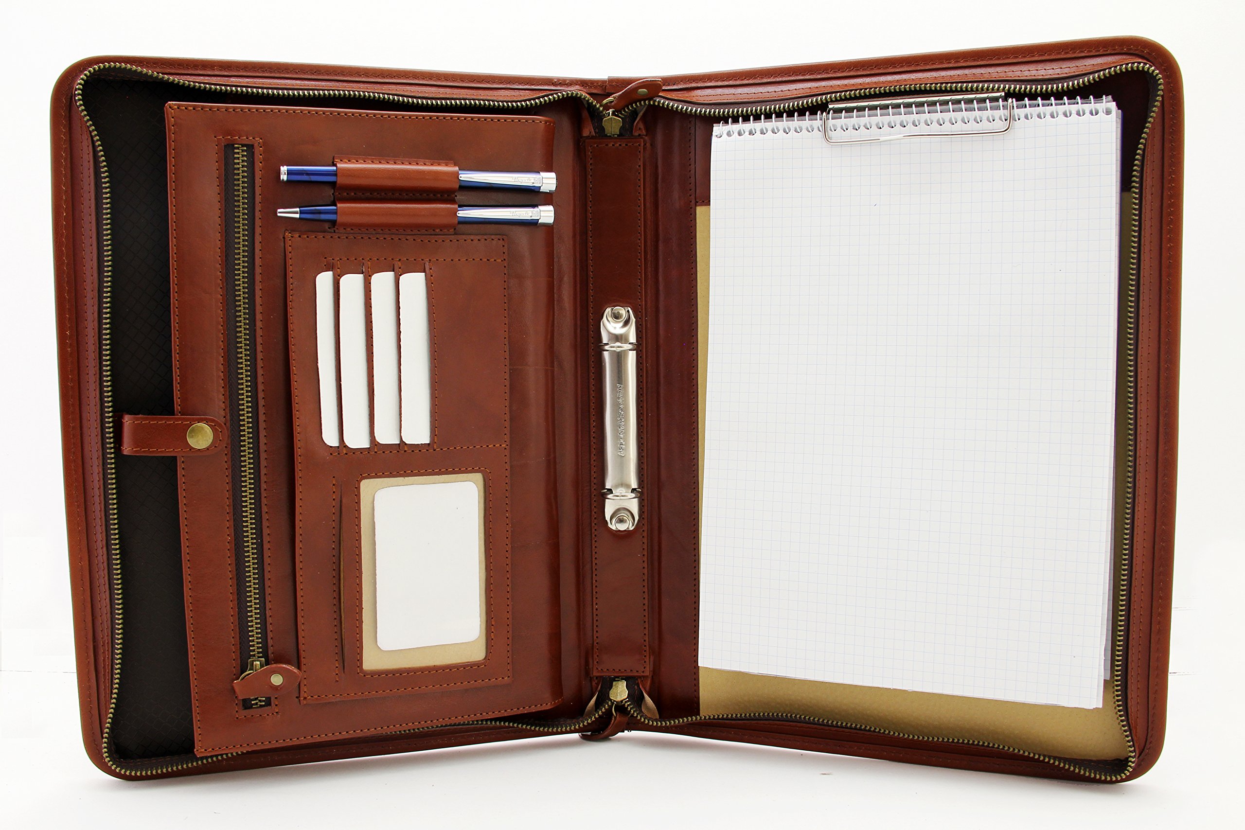 2 raccoglitore ad anelli Portfolio professionale di professionisti W/chiusura con cerniera | Riprendi, documento, blocco note, appunti, scrittura Pad organizzatore | uomo, donna Cognac