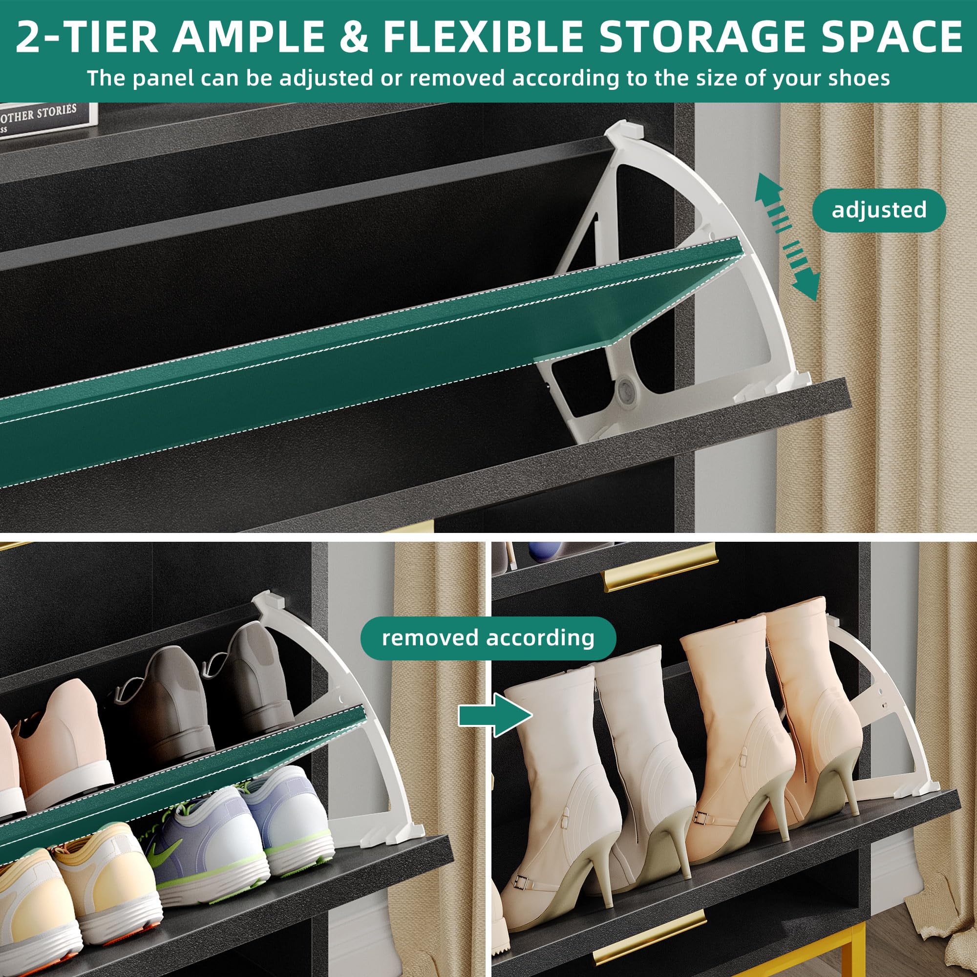 YITAHOME Shoe Storage Cabinet With Bench - 4-Tier Shoe Rack & Flip Drawers, Entryway Organizer With Doors, Black