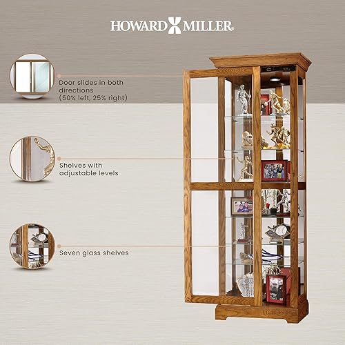Miniatura 5 de Howard Miller Moorland Curio Cabinet 680-471 - Decoración del hogar con acabado de roble legado, seis estantes, vitrina de siete niveles, puerta