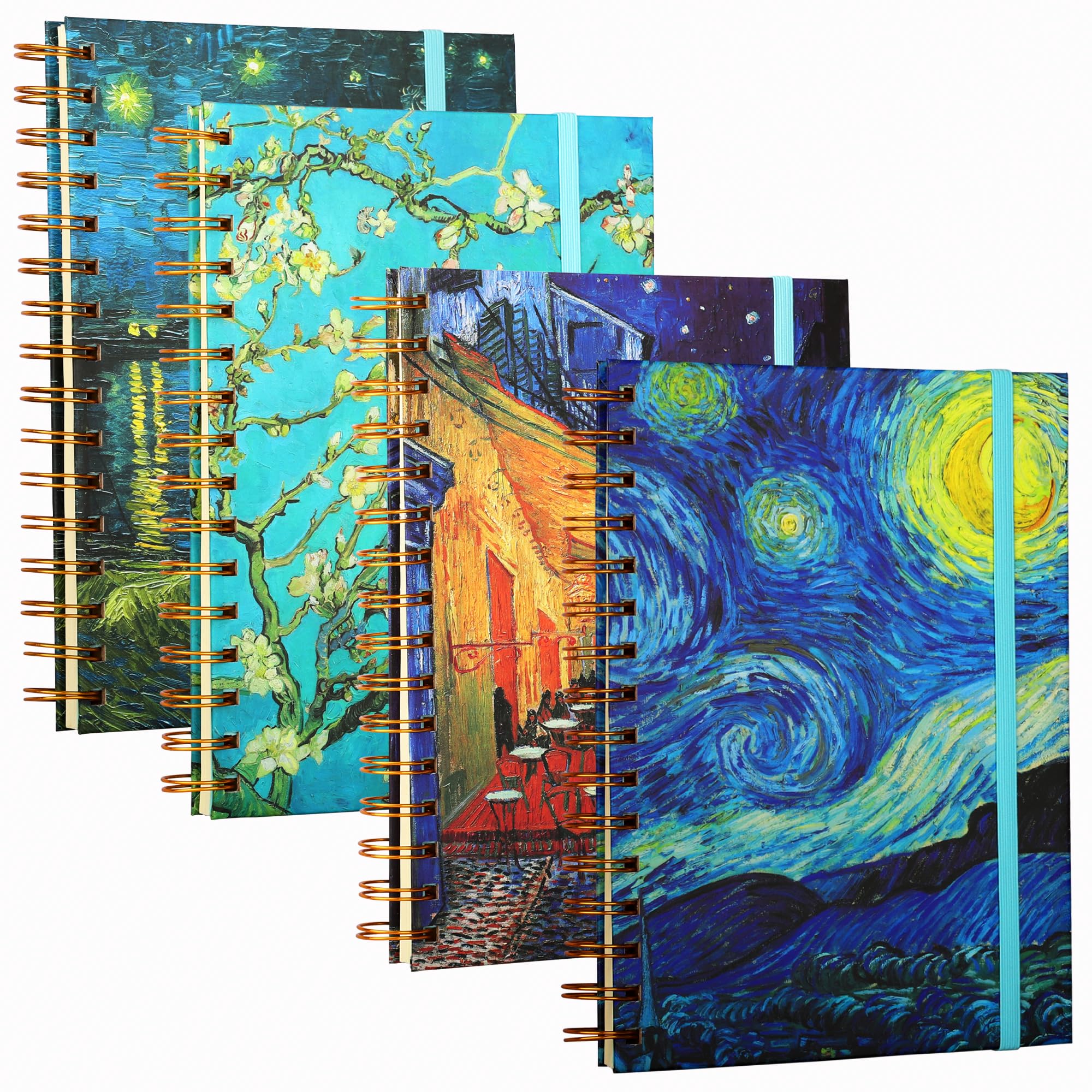 4 Pack A5 Van Gogh Notebooks Thick Superhard Cover Spiral Notebooks Hardcover Spiral Journals Spiral Bound Journal 8.3"x 6.3" College Ruled 4x160 Pages 100GSM Supplies for School Office Gifts