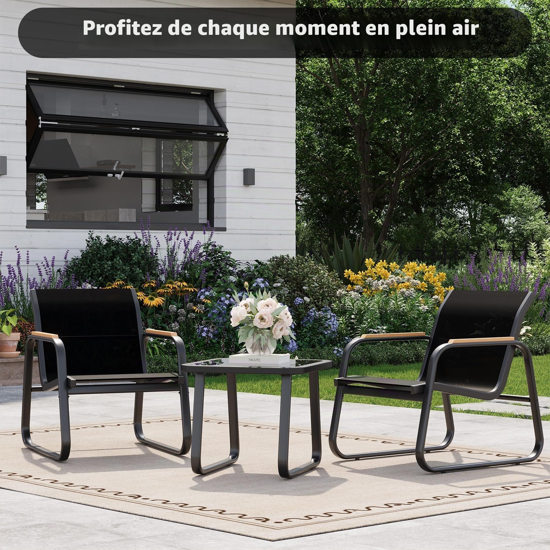Garvee Salon de Jardin Extérieur 2 Place en Résine Tressée