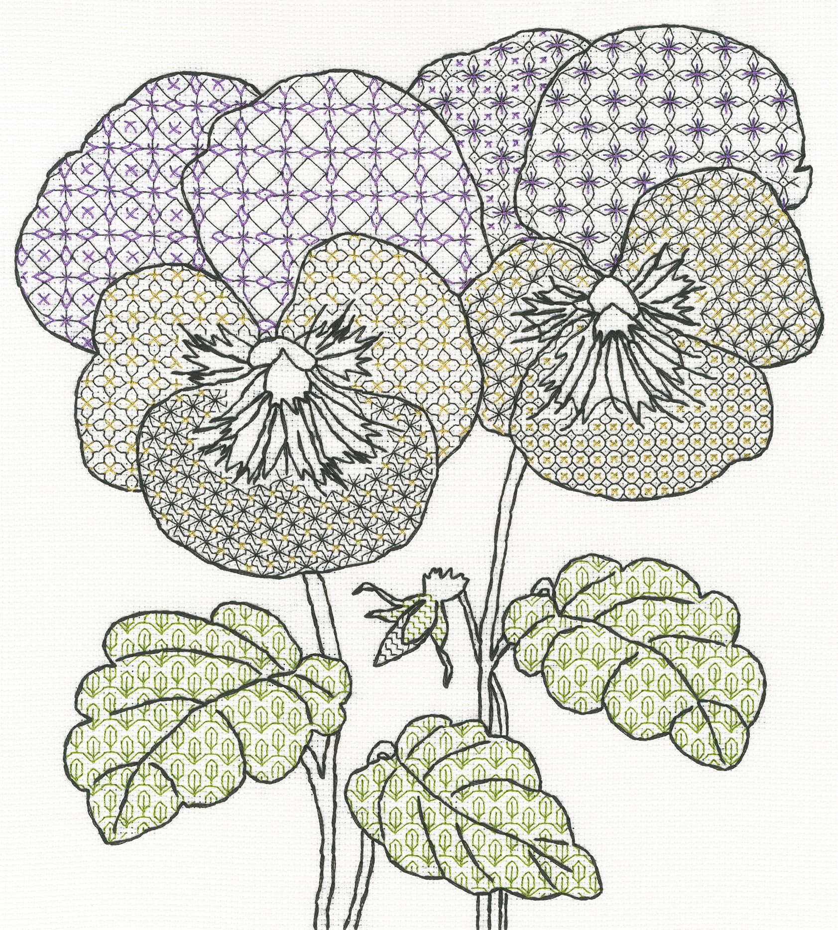 Bothy Threads - Blackwork Pansies Counted Cross Stitch Kit
