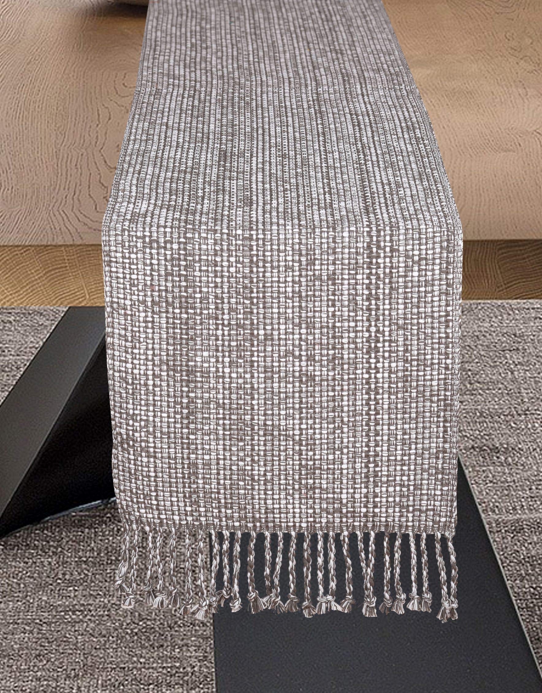 Urban Villa Table Runner 100% Cotton Two Tone Tablerunner Home Kitchen Dining Décor Table Runner 14''x72'' Grey/White Table Runner with Fringes Cocktail Party Wedding BBQ's Everyday use Table Runner