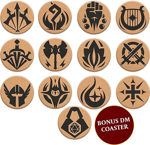 HQ - Posavasos DND de corcho  Juego de 12 posavasos clase +1 DM Icon  Gran regalo nerd para jugadores de D&D, jugadores, DM, hombres o mujeres,